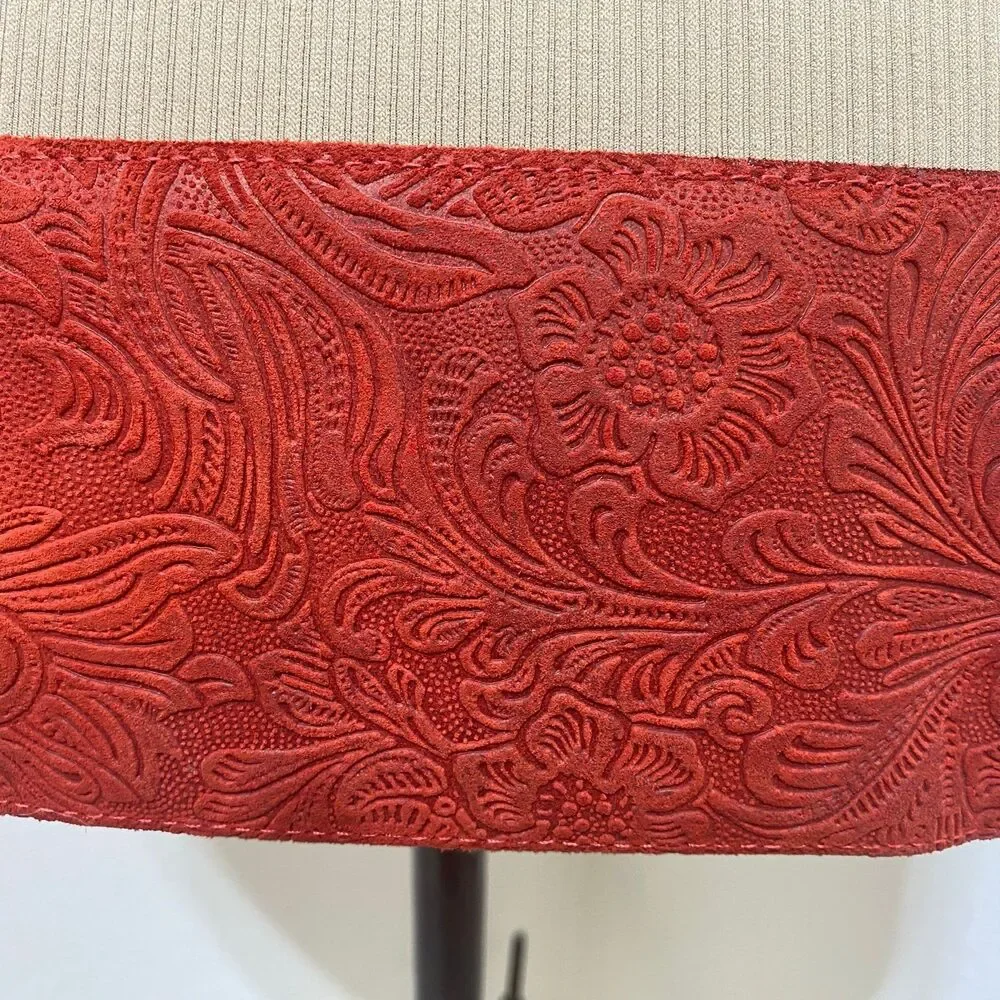 Made In Italy Red Embossed Leather Belt Wide Waist Cinching Corset Belt Sz M/L
